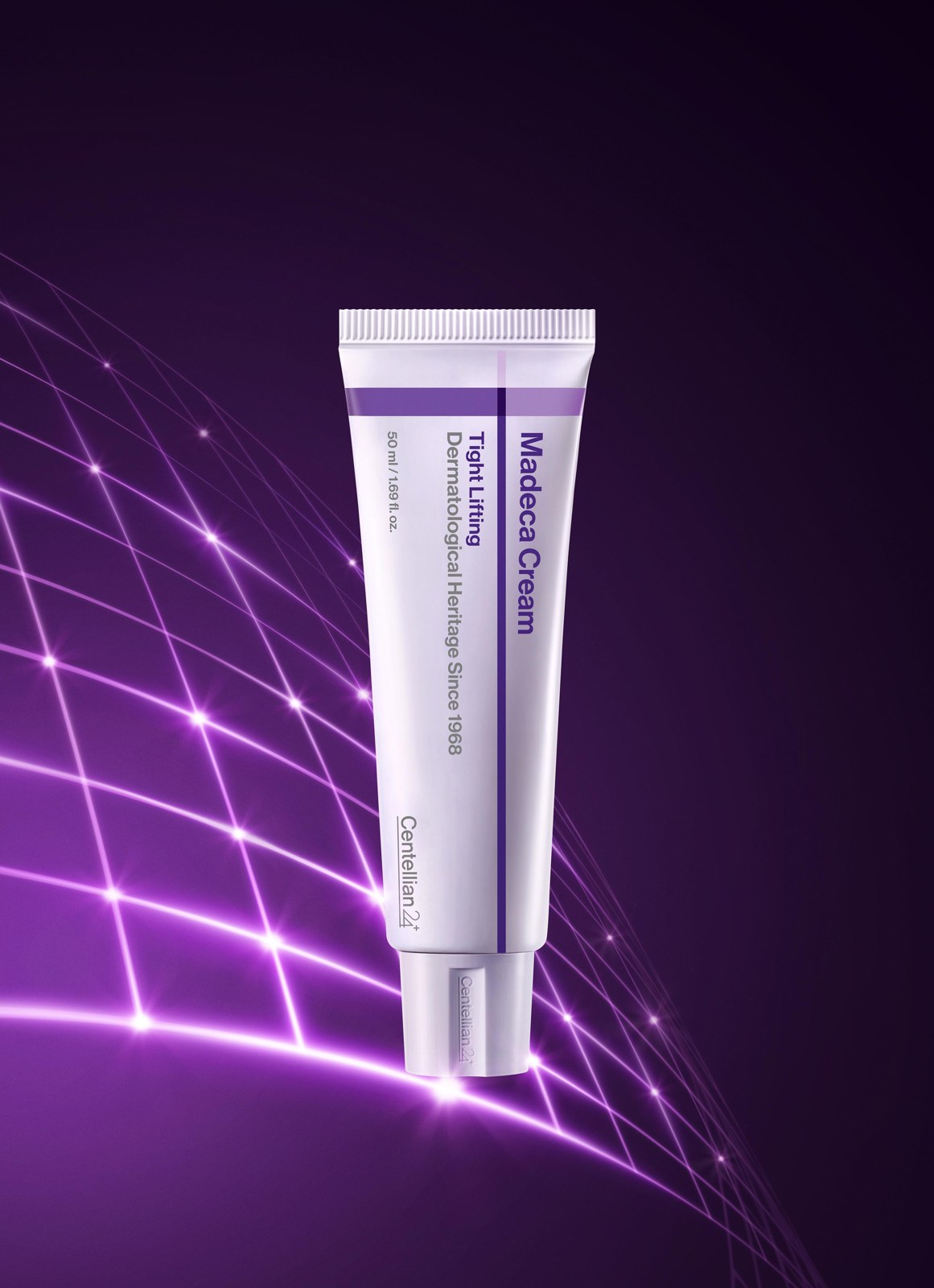 Centellian24 Madeca Cream Tight Lifting tube on a purple light background