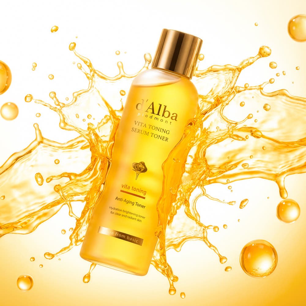 d'Alba Vita Toning toner bottle with golden splash